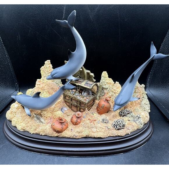 Rare Large Lenox Treasures of the Deep Dolphin Seabed & Gold Chest Vintage 2002